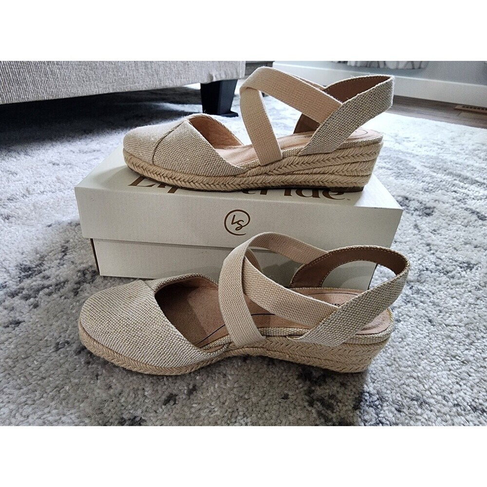 NEW Women's Kimball Wedge Espadrilles Natural Gold Canvas Fabric Size 6